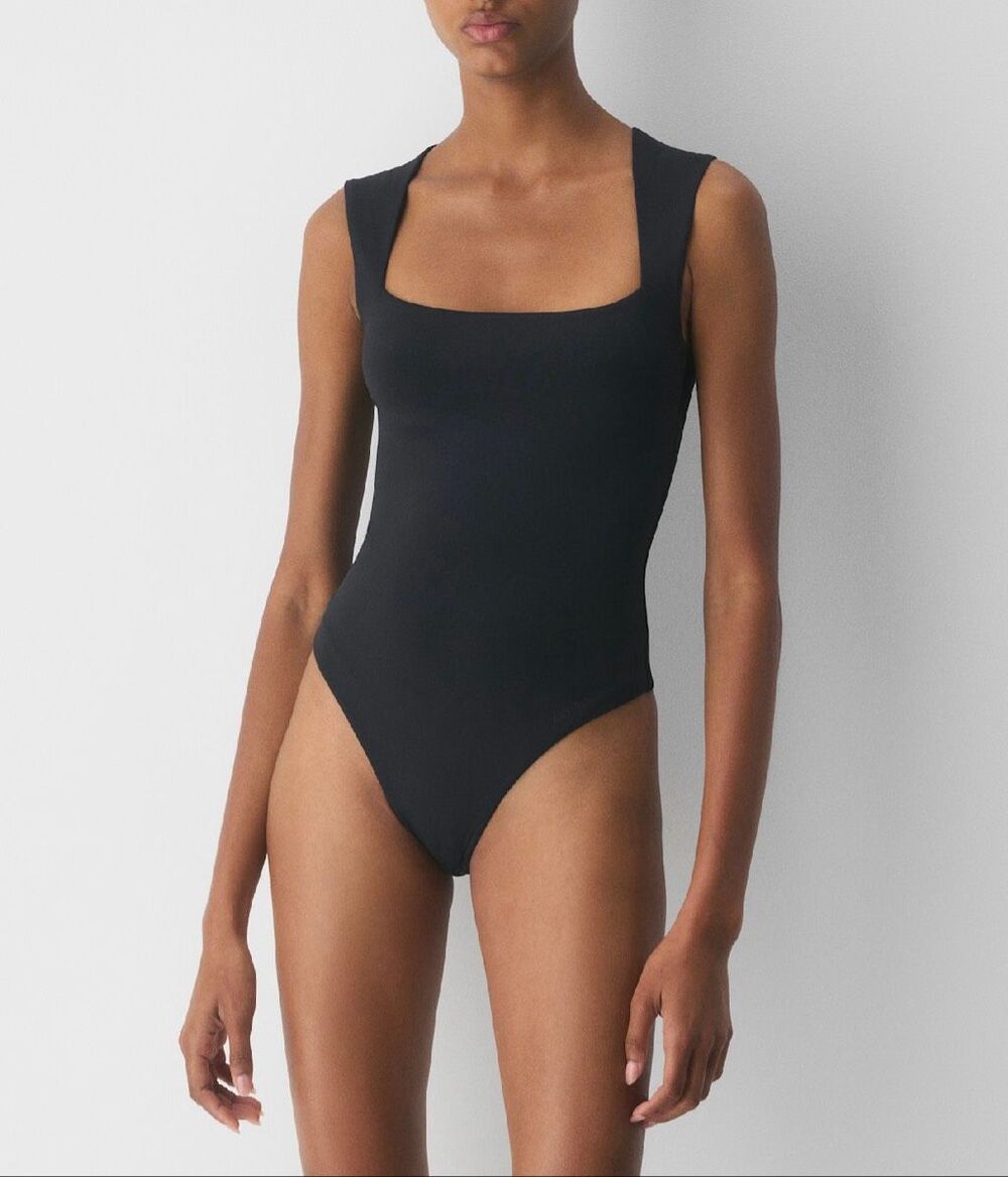 Aritzia Contour Esteem Square Neck Bodysuit black womens size L NWOT